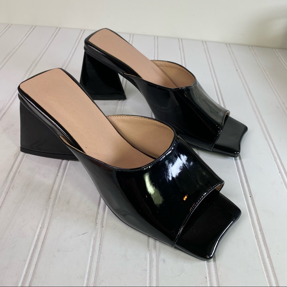 Mid Heel Block Black Patent Slides With Chunky He… - image 6